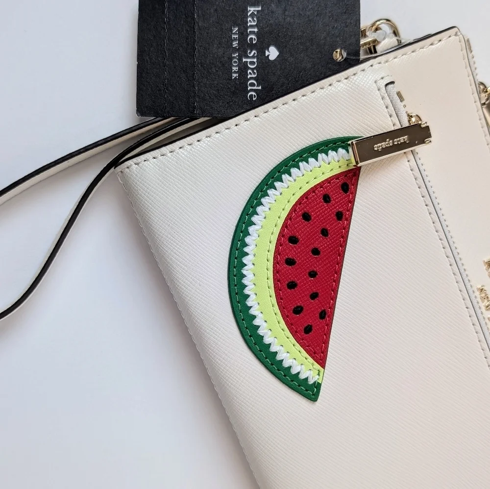 Kate Spade What-a-Melon Medium Wristlet Cream Watermelon Print NWT Coquette